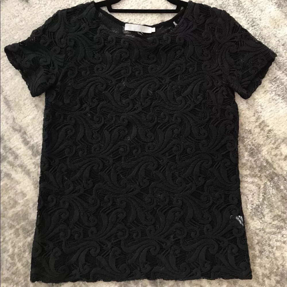 Kain Black Lace T Shirt Blouse Size Petite